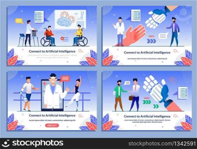 Bionic Prosthetic Limb for Disabled Flat Banner Set. Cartoon People Characters after Rehabilitation. Futuristic AI Technologies for Motor Activity Recovery. Presentation Webpage. Vector Illustration. Bionic Prosthetic Limb for Disabled Banner Set