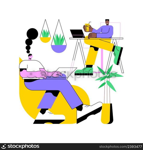 Biophilic design in workspace abstract concept vector illustration. Biophilic room, eco-friendly workspace, green office design trend, bring outdoors indoors, vertical garden abstract metaphor.. Biophilic design in workspace abstract concept vector illustration.