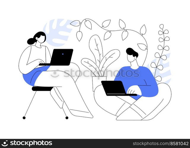 Biophilic design in workspace abstract concept vector illustration. Biophilic room, eco-friendly workspace, green office design trend, bring outdoors indoors, vertical garden abstract metaphor.. Biophilic design in workspace abstract concept vector illustration.