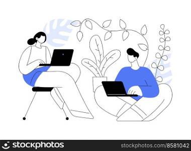 Biophilic design in workspace abstract concept vector illustration. Biophilic room, eco-friendly workspace, green office design trend, bring outdoors indoors, vertical garden abstract metaphor.. Biophilic design in workspace abstract concept vector illustration.
