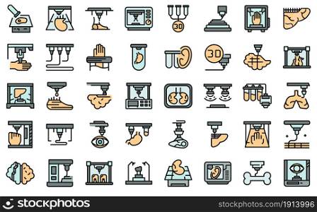 Bioprinting icons set. Outline set of bioprinting vector icons thin line color flat isolated on white. Bioprinting icons set line color vector