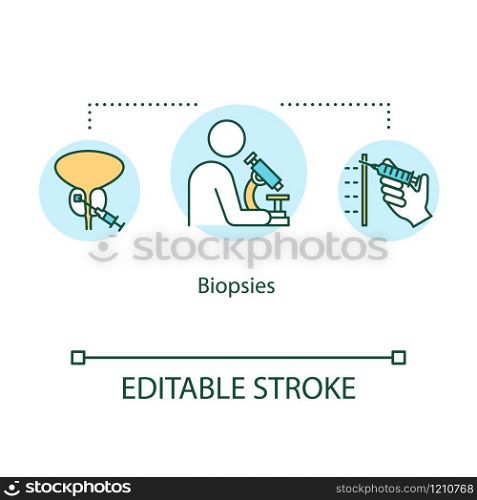 Biopsies concept icon. Cancer diagnostic idea thin line illustration. Oncology examinations. Medical research of tumor. Surgery. Vector isolated outline RGB color drawing. Editable stroke