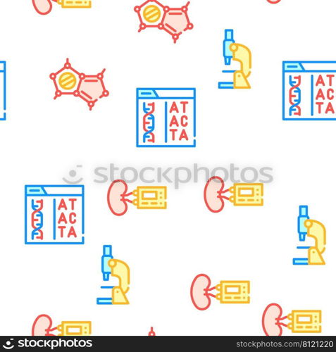 Biotech Technology Collection Vector Seamless Pattern Color Line Illustration. Biotech Technology Collection Icons Set Vector Illustrations