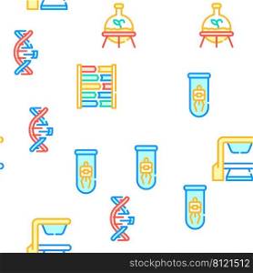 Biotech Technology Collection Vector Seamless Pattern Color Line Illustration. Biotech Technology Collection Icons Set Vector Illustrations