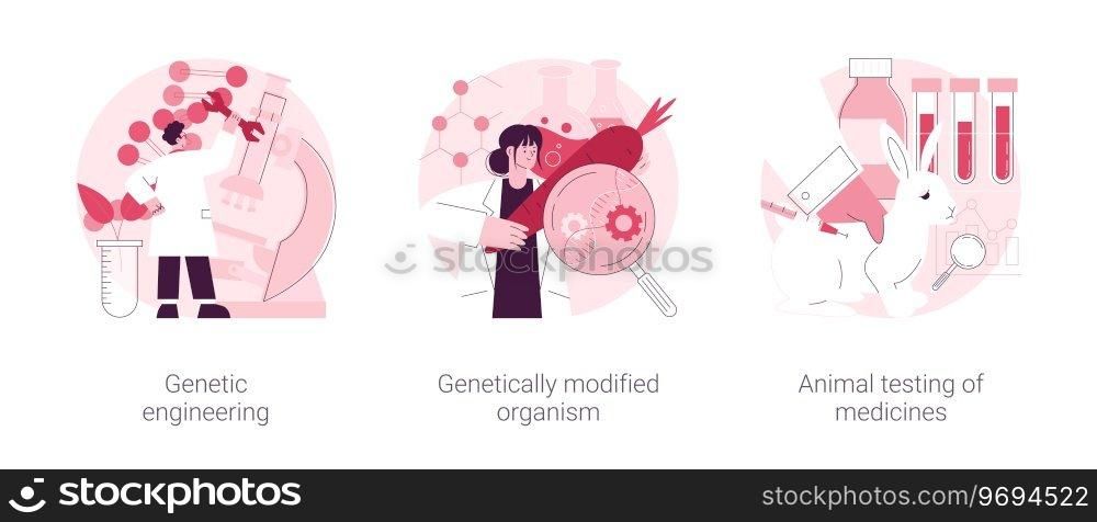 Biotechnology abstract concept vector illustration set. Genetic engineering, genetically modified organism, animal testing of medicines, transgenic organism, lab experiment abstract metaphor.. Biotechnology abstract concept vector illustrations.
