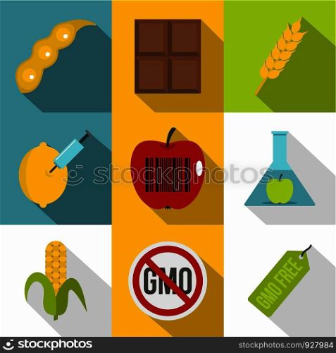 Biotechnology icon set. Flat style set of 9 biotechnology vector icons for web design. Biotechnology icon set, flat style
