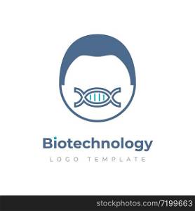Biotechnology vector logo template with the human face and DNA mask. Biotechnology vector logo with the human face