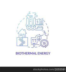 Biothermal energy blue gradient concept icon. Organic materials composting energy abstract idea thin line illustration. Isolated outline drawing. Roboto-Medium, Myriad Pro-Bold fonts used. Biothermal energy blue gradient concept icon
