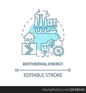 Biothermal energy turquoise blue concept icon. Organic materials energy abstract idea thin line illustration. Isolated outline drawing. Editable stroke. Roboto-Medium, Myriad Pro-Bold fonts used. Biothermal energy turquoise blue concept icon