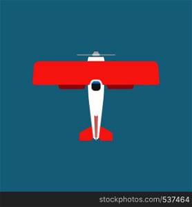 Biplane red top view vector icon transportation. Engine wing vehicle adventure plane concept. Vntage illustration