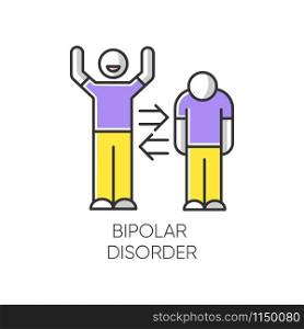 Bipolar disorder color icon. Manic and depressive episodes. Split personality. Mood change. Problematic attitude. Sad and happy. Emotional swing. Mental health issues. Isolated vector illustration