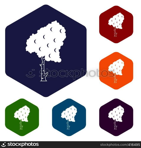 Birch icons set rhombus in different colors isolated on white background. Birch icons set