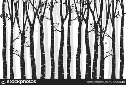 Birch Tree with deer and birds Silhouette Background
