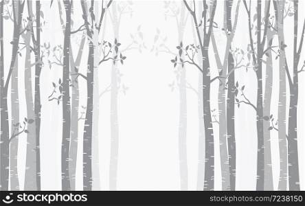 Birch Tree with deer and birds Silhouette Background