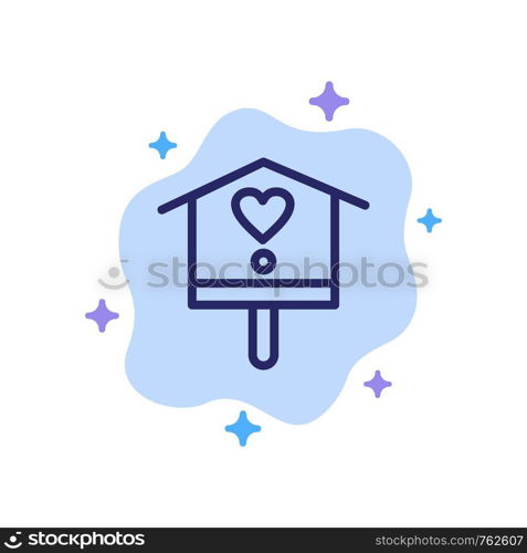 Bird, Bird House, House, Spring Blue Icon on Abstract Cloud Background