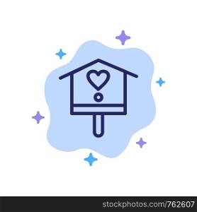 Bird, Bird House, House, Spring Blue Icon on Abstract Cloud Background