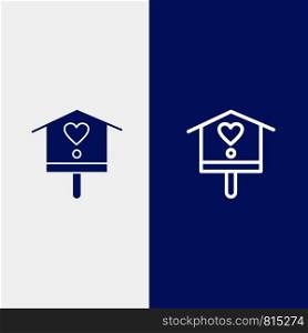 Bird, Bird House, House, Spring Line and Glyph Solid icon Blue banner Line and Glyph Solid icon Blue banner