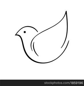 Bird brush line. Cute Hand Drawn calligraphy dove for design. Flying pigeon logo. Black and white vector illustration. Concept for icon card, banner poster, flyer.. Bird brush line. Cute Hand Drawn calligraphy dove for design. Flying pigeon logo. Black and white vector illustration. Concept for icon card, banner poster, flyer