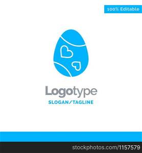 Bird, Decoration, Easter, Egg, Heart Blue Solid Logo Template. Place for Tagline