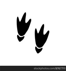 Bird duck or goose foot print isolated black silhouette icon. Vector waterfowl animal footprints, flamingo steps, farm livestock animal flippers tracks. Wild duck footsteps on ground, mud or sand. Duck or goose footprints isolated bird tracks icon