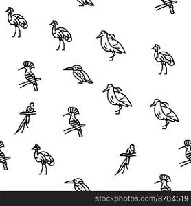 bird exotic animal nature wild vector seamless pattern thin line illustration. bird exotic animal nature wild vector seamless pattern