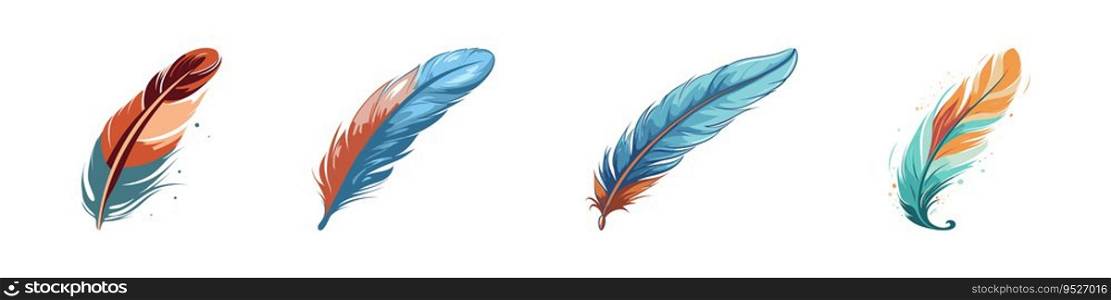 Bird feather set. Cartoon vector on a white background.