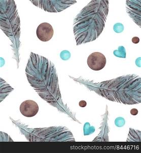 bird feather watercolor vector illustration for graφc design pattern background for fabric, paper, presentation