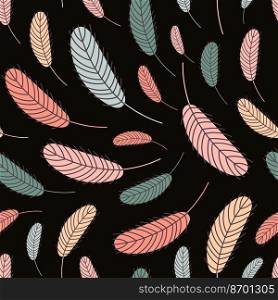 Bird feathers seamless pattern. Easter pattern with chicken feathers. Vector flat illustration. Design for textiles, packaging, wrappers, greeting cards, paper, printing.. Bird feathers seamless pattern. Easter pattern with chicken feathers.