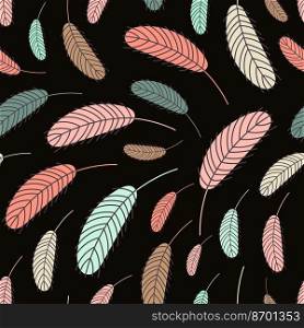 Bird feathers seamless pattern. Easter pattern with chicken feathers. Vector flat illustration. Design for textiles, packaging, wrappers, greeting cards, paper, printing.. Bird feathers pattern pattern with chicken feather