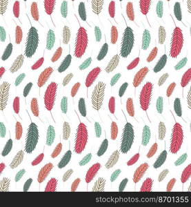 Bird feathers seamless pattern. Easter pattern with chicken feathers. Vector flat illustration. Design for textiles, packaging, wrappers, greeting cards, paper, printing.. Bird feathers pattern.Easter pattern with feathers