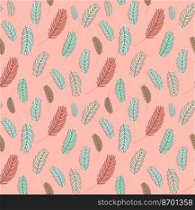 Bird feathers seamless pattern. Easter pattern with chicken feathers. Vector flat illustration. Design for textiles, packaging, wrappers, greeting cards, paper, printing.. Bird feathers seamless pattern. Easter pattern with chicken feathers.