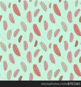Bird feathers seamless pattern. Easter pattern with chicken feathers. Vector flat illustration. Design for textiles, packaging, wrappers, greeting cards, paper, printing..  Easter pattern with chicken feathers