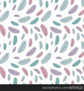 Bird feathers seamless pattern. Easter pattern with chicken feathers. Vector flat illustration. Design for textiles, packaging, wrappers, greeting cards, paper, printing.. feathers pattern. Easter pattern with feathers