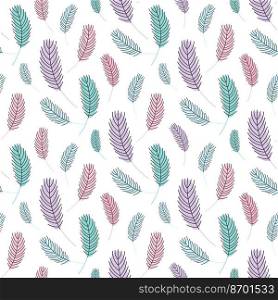 Bird feathers seamless pattern. Easter pattern with chicken feathers. Vector flat illustration. Design for textiles, packaging, wrappers, greeting cards, paper, printing.. Bird feathers seamless pattern.