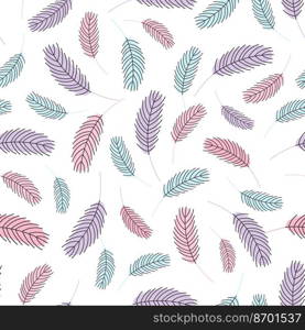 Bird feathers seamless pattern. Easter pattern with chicken feathers. Vector flat illustration. Design for textiles, packaging, wrappers, greeting cards, paper, printing.. Bird feathers seamless pattern. Easter pattern with chicken feathers. 