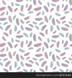 Bird feathers seamless pattern. Easter pattern with chicken feathers. Vector flat illustration. Design for textiles, packaging, wrappers, greeting cards, paper, printing.. Bird feathers seamless pattern