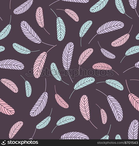 Bird feathers seamless pattern. Easter pattern with chicken feathers. Vector flat illustration. Design for textiles, packaging, wrappers, greeting cards, paper, printing.. Bird feathers pattern. aster pattern with feathers