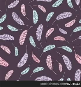 Bird feathers seamless pattern. Easter pattern with chicken feathers. Vector flat illustration. Design for textiles, packaging, wrappers, greeting cards, paper, printing.. Bird feathers pattern. aster pattern with feathers