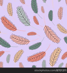 Bird feathers seamless pattern. Pattern with feathers. Vector flat illustration. Design for textiles, packaging, wrappers, greeting cards, paper, printing.. Feathers seamless pattern. Pattern with feathers