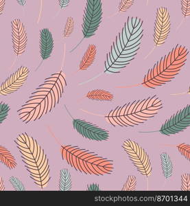 Bird feathers seamless pattern. Pattern with feathers. Vector flat illustration. Design for textiles, packaging, wrappers, greeting cards, paper, printing.. Pattern with feathers. . Vector illustration