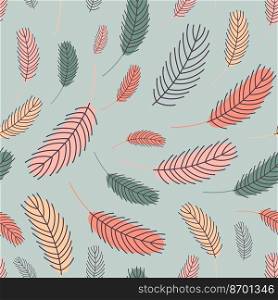 Bird feathers seamless pattern. Pattern with feathers. Vector flat illustration. Design for textiles, packaging, wrappers, greeting cards, paper, printing.. Feathers seamless pattern. Pattern with feathers