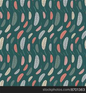Bird feathers seamless pattern. Pattern with feathers. Vector flat illustration. Design for textiles, packaging, wrappers, greeting cards, paper, printing.. Feathers seamless pattern. Pattern feathers