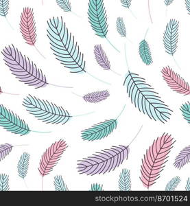 Bird feathers seamless pattern. Pattern with feathers. Vector flat illustration. Design for textiles, packaging, wrappers, greeting cards, paper, printing.. Feathers seamless pattern. Pattern with feathers