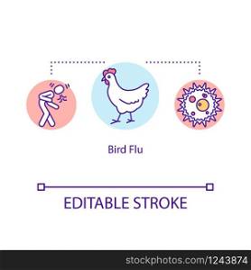 Bird flu concept icon. Avian influenza. Sickness symptoms. Disease from chicken. Illness check up idea thin line illustration. Vector isolated outline RGB color drawing. Editable stroke