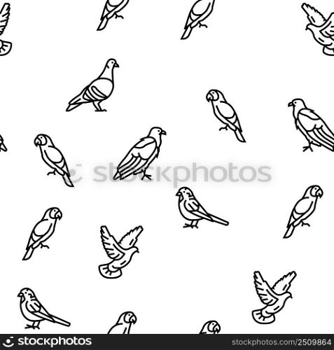 Bird Flying Animal With Feather Vector Seamless Pattern Thin Line Illustration. Bird Flying Animal With Feather Vector Seamless Pattern