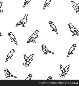Bird Flying Animal With Feather Vector Seamless Pattern Thin Line Illustration. Bird Flying Animal With Feather Vector Seamless Pattern