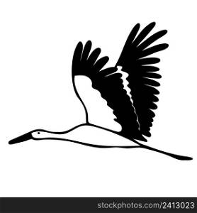 Bird. Flying stork. Vector illustration. Hand linear drawn in doodle style. For design, decor and decoration