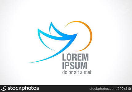 Bird Flying to sun abstract logo template. Vector icon. Success symbol. Editable.