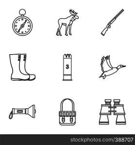 Bird hunting icons set. Outline illustration of 9 bird hunting vector icons for web. Bird hunting icons set, outline style
