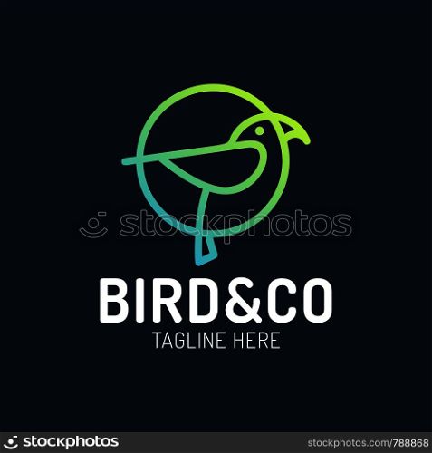 bird logo design with circle shape concept template with linear concept style. vector illustration of bird pigeon in outline, monoline style.